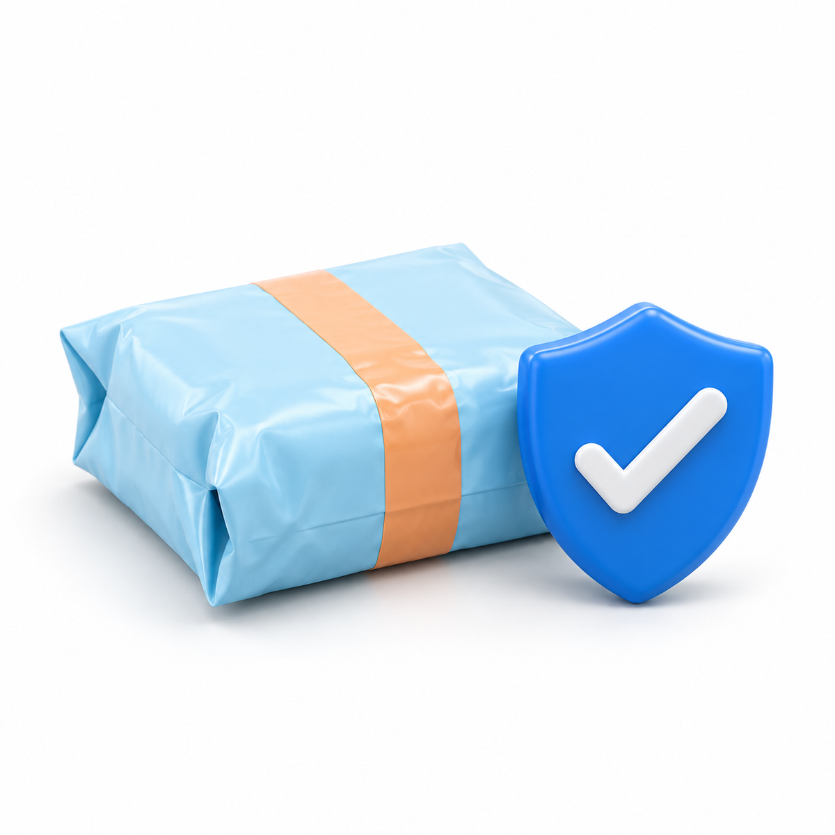Shipping protection service: blue parcel and shield