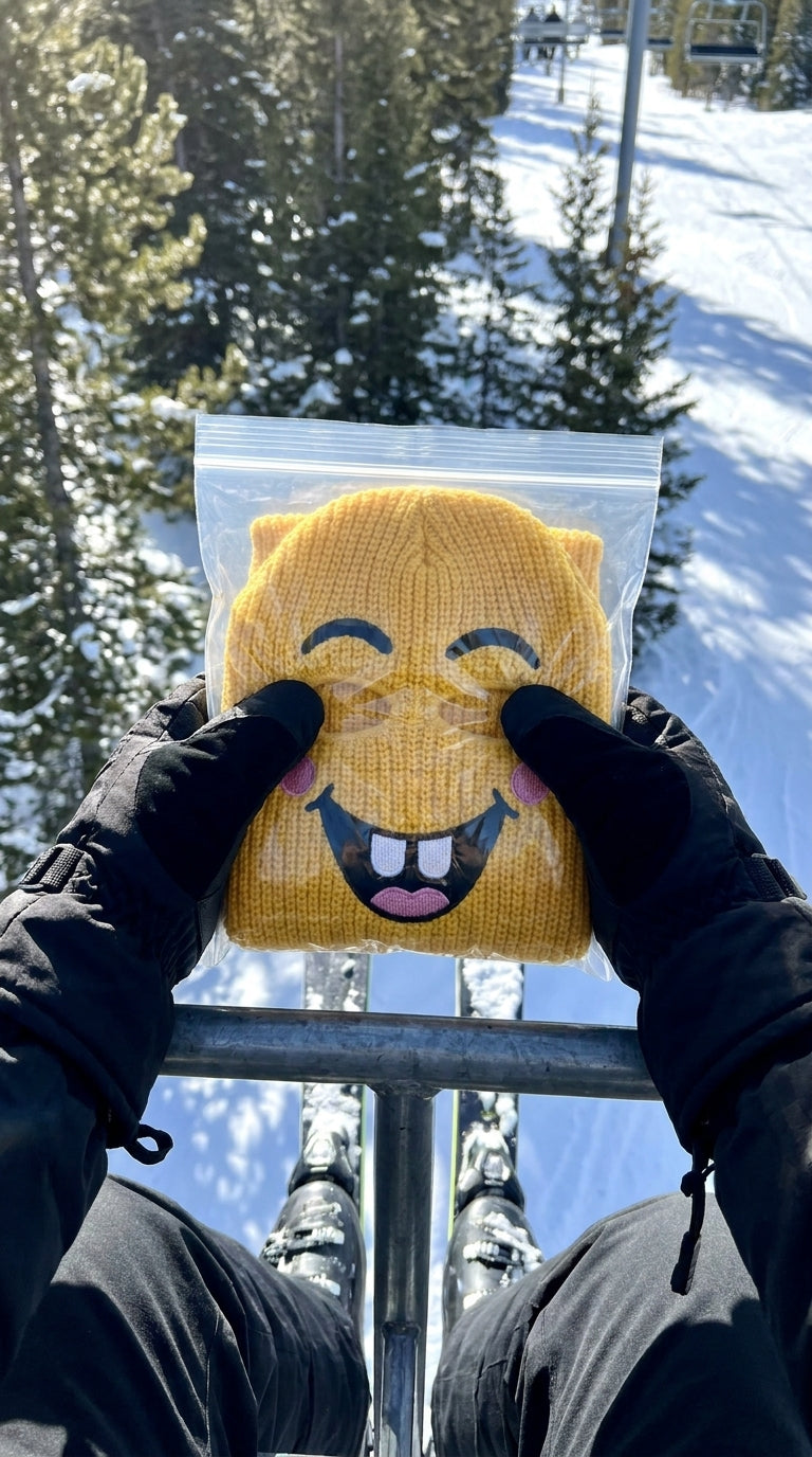 Goofmask ski mask on the chairlift
